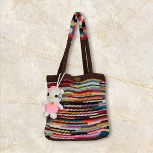 Handmade Crochet Tote Bag – Colorful Knit Shoulder Bag – Boho Everyday Purse